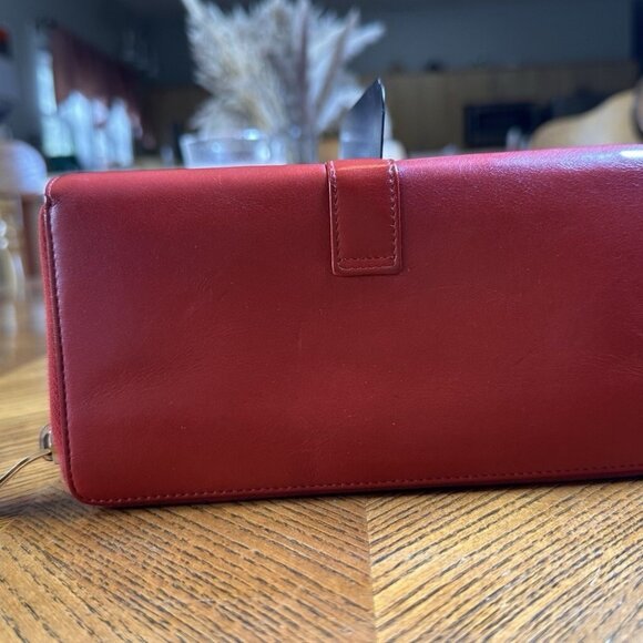 EUC YSL Yves Saint Laurent Red Calfskin Leather Long Wallet with Dust Bag - Picture 2 of 7